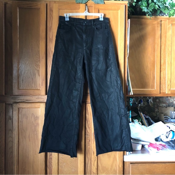 JOE’s Jeans MIA High Rise Coated Denim Wide Leg Cut Off Hem Black Size 29 - Picture 3 of 16